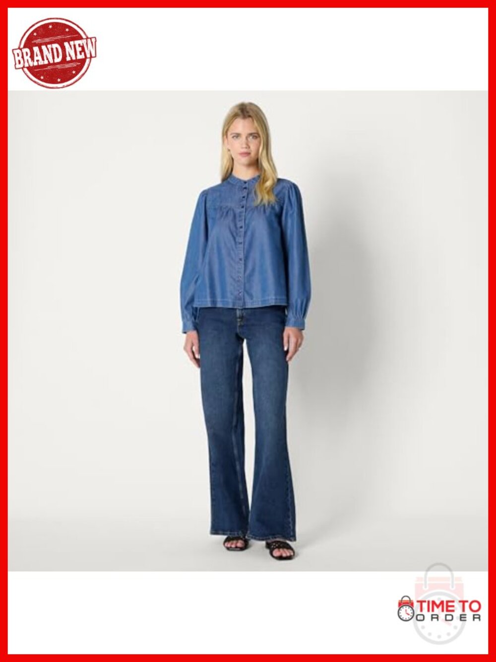 Women's Relaxed-Fit Denim Button-Front Chambray Blouse Tunic - Picture 4 of 6